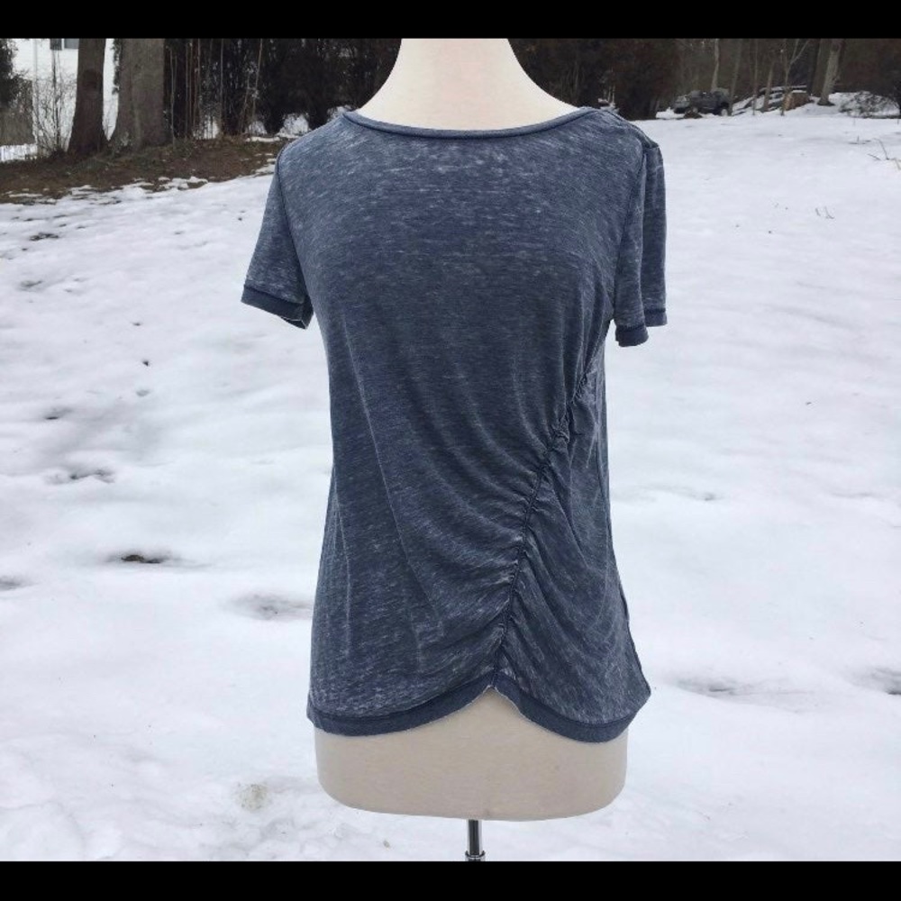 SUSINA RUCHED BURNOUT TSHIRT WOMENS SMALL GREY SHIRRED